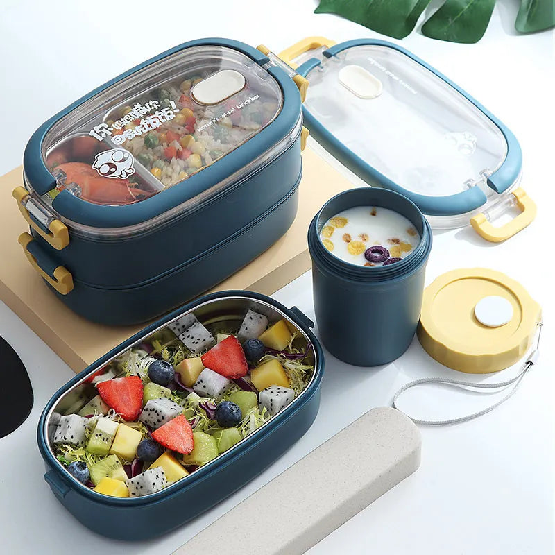 Japanese-Style Stainless Steel Bento Box - Multi-Layer, Portable